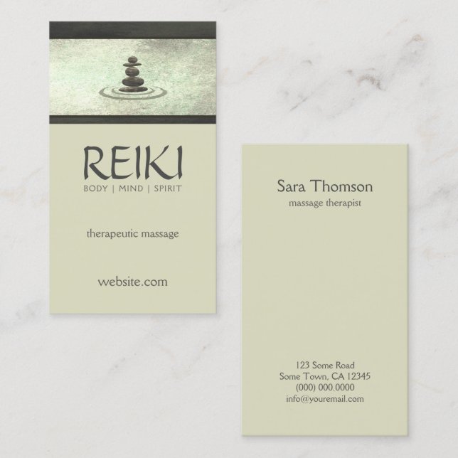 Carte De Visite Shimmerger Zen Stones Reiki Massage Thérapiste (Devant / Derrière)