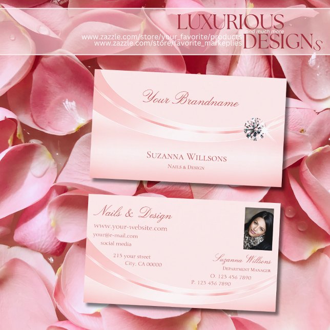 Carte De Visite Shimmery Pastel rose avec photo et diamant moderne (Créateur téléchargé)