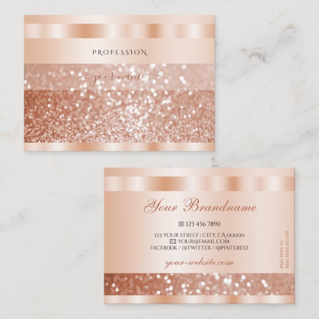 Carte De Visite Shimmery Rose Gold Sparkle Parties scintillant élé (Devant / Derrière)