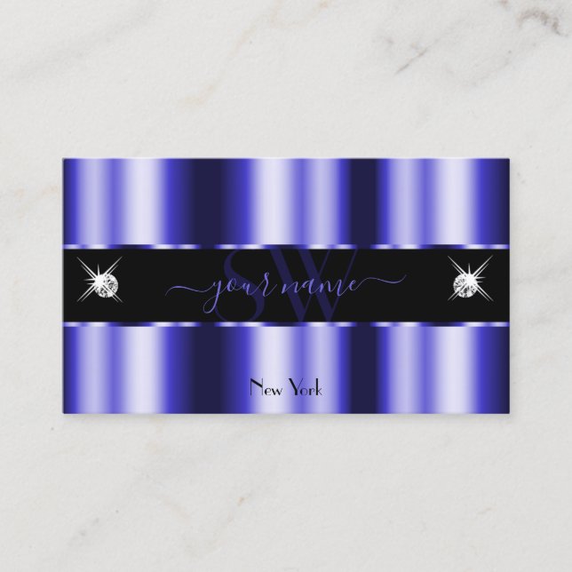 Carte De Visite Shimmery Royal Blue Black Sparkle Bijoux Initiales (Devant)