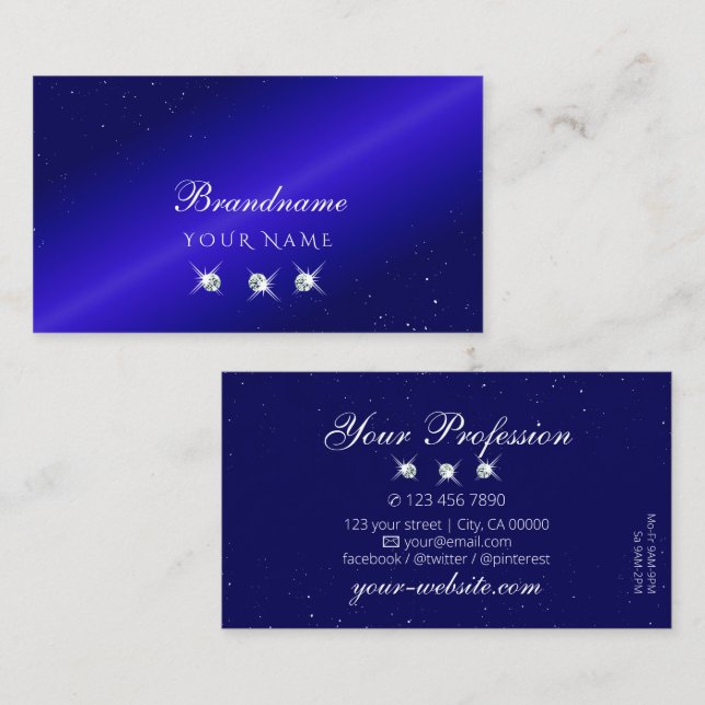 Carte De Visite Shimmery Royal Blue Sparkling Diamonds élégant (Devant / Derrière)