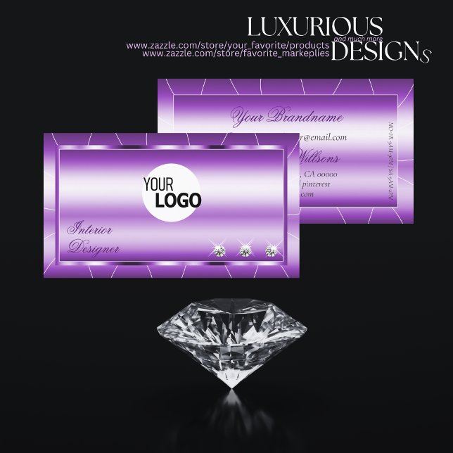 Carte De Visite Shimmery Royal Purple avec Diamants et Logo Chic (Créateur téléchargé)