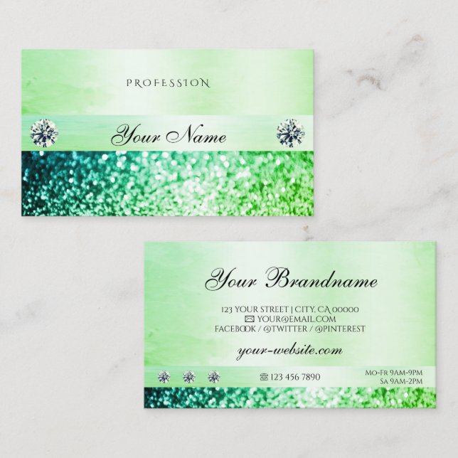Carte De Visite Shimmery Turquoise Diamants de Parties scintillant (Devant / Derrière)