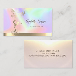 Carte De Visite Shiny Gold Tree femmes Silhouette Yoga Holographiq
