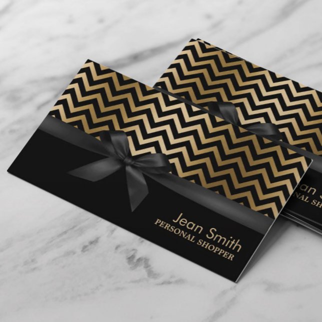 Carte De Visite Shopper personnel Chevron Stripes Or moderne (Créateur téléchargé)