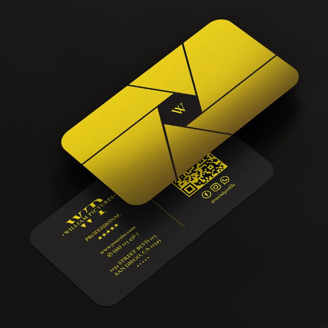 Carte De Visite Shutter Lens Photographe moderne Noir Jaune (Shutter Lens Photographer Modern Black Yellow Business Card
)