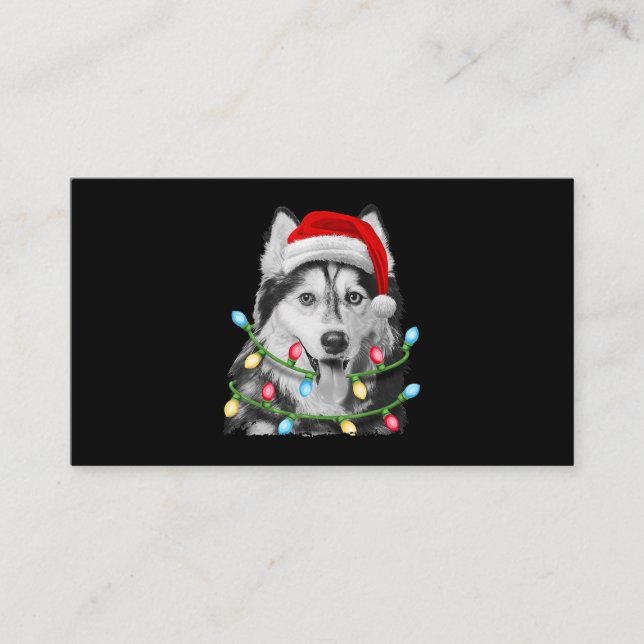 Carte De Visite Sibérien Husky Père Noël Noël Lumières Noël (Devant)