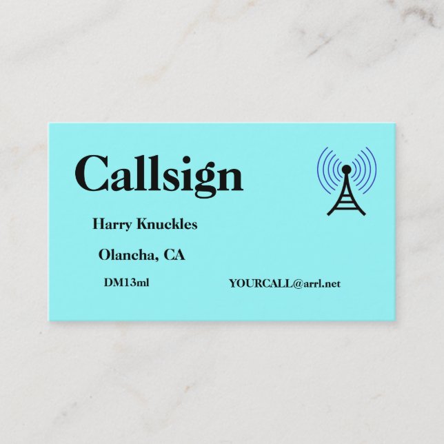 Carte De Visite Signal d'appel radio Amateur bleu clair (Devant)