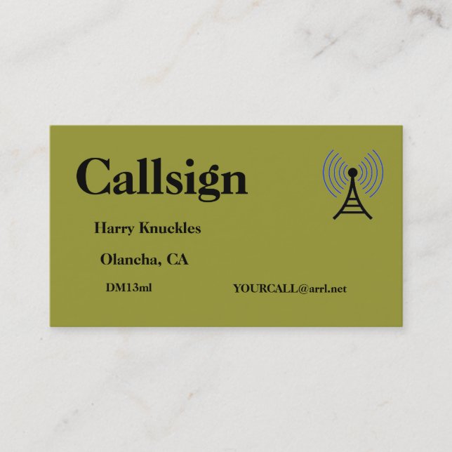 Carte De Visite Signal d'appel radio amateur vert olive (Devant)