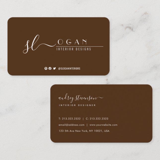 Carte De Visite Signature chic professionnelle Brown (Devant / Derrière)