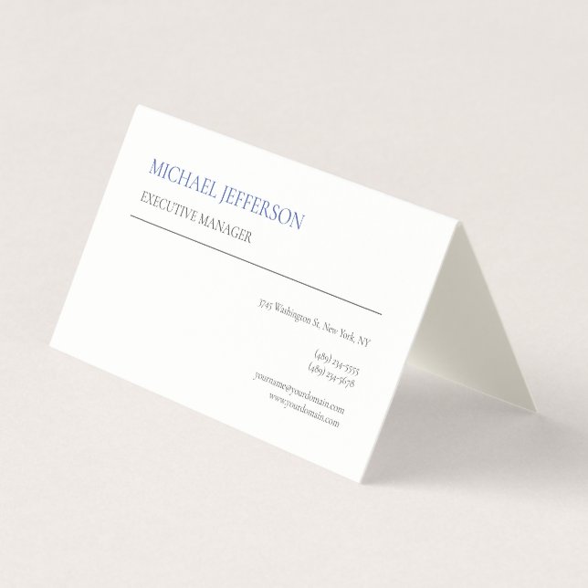 Carte De Visite Signature Crème Moderne Élégant Bleu Simple Blanc (Devant)
