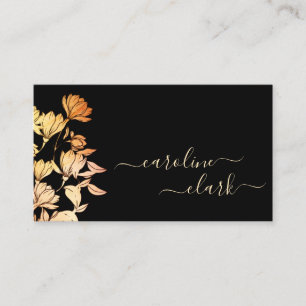 Carte De Visite Signature de calligraphie Élégant orange noir fl