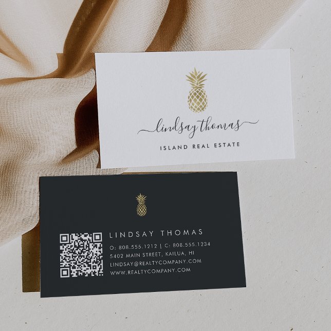 Carte De Visite Signature Faux Gold Pineappy Code QR (Créateur téléchargé)