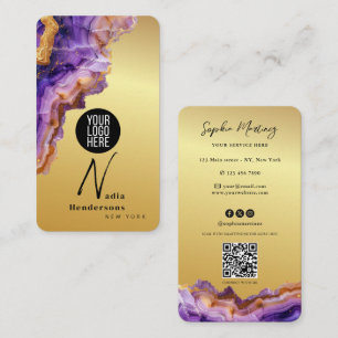 Carte De Visite Signature Marbre Agate Violette et Logo QR Code en