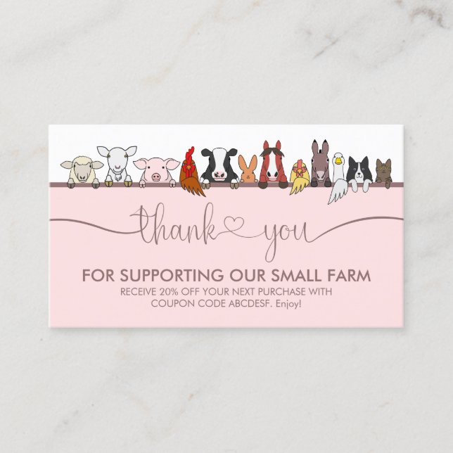 Carte De Visite Signature rose ferme Animal vétérinaire Merci vété (Devant)