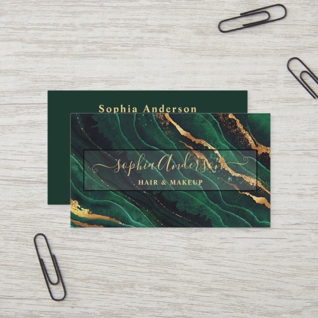 Carte De Visite Signature Script & Gold Parties scintillant Marine (Devant/Arrière en situation)
