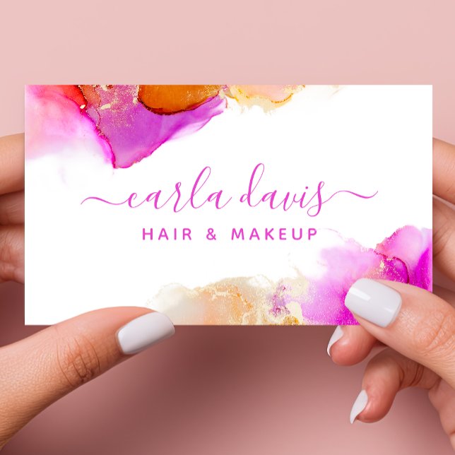 Carte De Visite Signature Script Rose Orange Encre d'alcool (Créateur téléchargé)