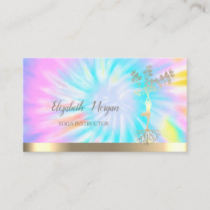 Carte De Visite Silhouette Arbre d'Or, Instructeur de Yoga Tie Dye