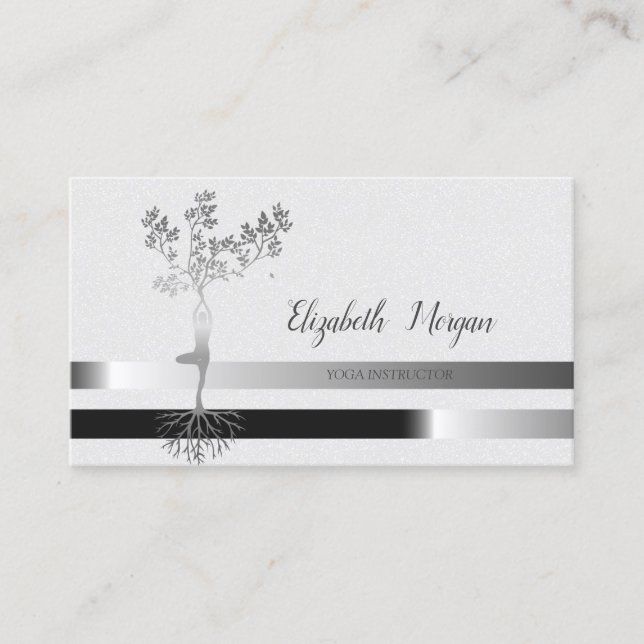 Carte De Visite Silhouette Arbre, Rayures, Yoga (Devant)