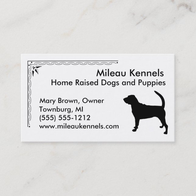 Carte De Visite Silhouette Bloodhound Animal de compagnie noir et  (Devant)
