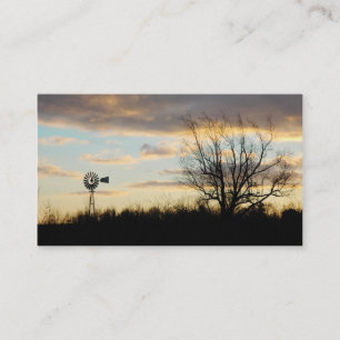 Carte De Visite Silhouette bordée d'arbres de ferme de moulin à