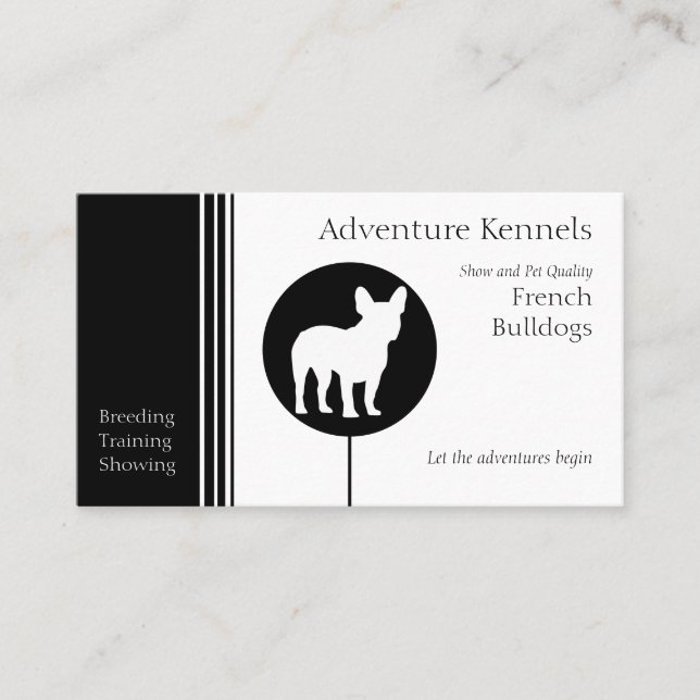 Carte De Visite Silhouette Bulldog moderne Noir et blanc (Devant)