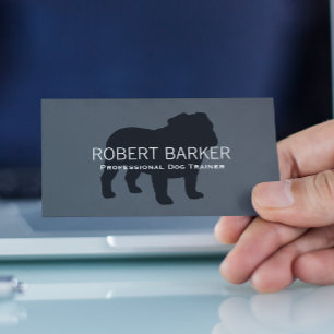 Carte De Visite Silhouette de Bulldog anglais noir sur gris