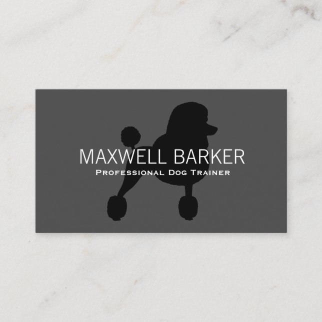 Carte De Visite Silhouette de caniche standard noir sur gris (Devant)