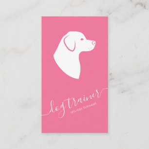 Carte De Visite Silhouette de chien rose et blanc Trainer de chien