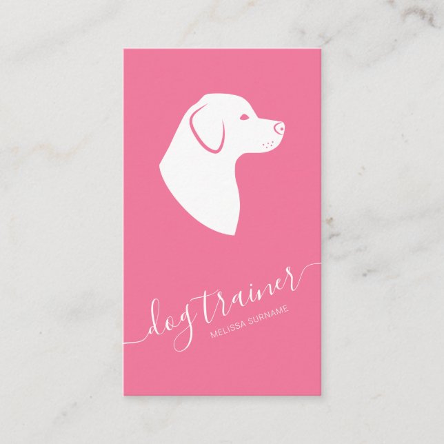Carte De Visite Silhouette de chien rose et blanc Trainer de chien (Devant)