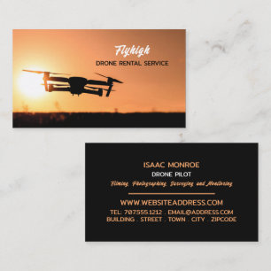Carte De Visite Silhouette de drone de coucher de soleil, pilote d