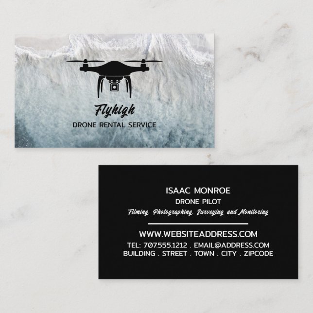 Carte De Visite Silhouette de drone de Glacier, pilote de drone (Devant / Derrière)