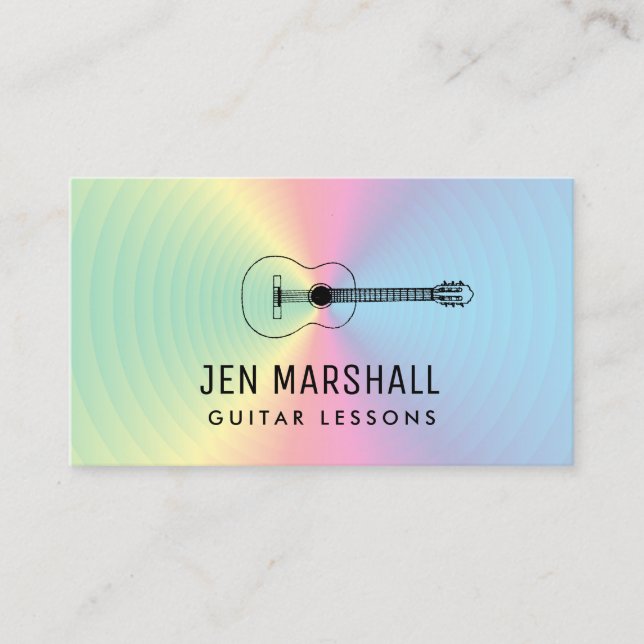 Carte De Visite silhouette de guitare aux couleurs prismatiques (Devant)