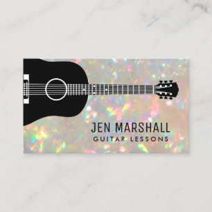 Carte De Visite silhouette de guitare sur effet fausse iridescence