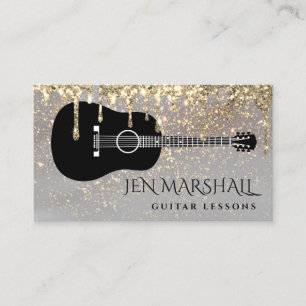 Carte De Visite silhouette de guitare sur parties scintillant faus