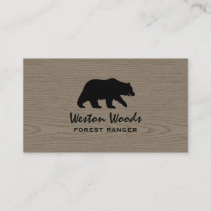 Carte De Visite Silhouette de l'ours grizzli sur Faux Wood   Faune