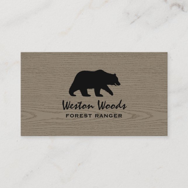 Carte De Visite Silhouette de l'ours grizzli sur Faux Wood | Faune (Devant)
