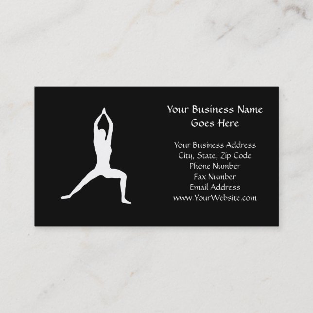 Carte De Visite Silhouette de pose de yoga de guerrier noire et (Devant)