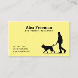 Carte De Visite Silhouette de Walker pour chien noir et jaune mode