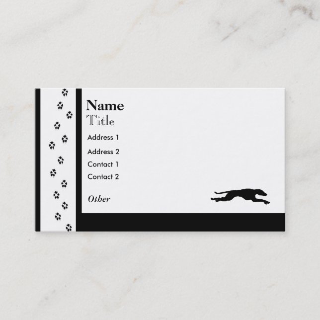 Carte De Visite Silhouette du chien de course Greyhound (Devant)