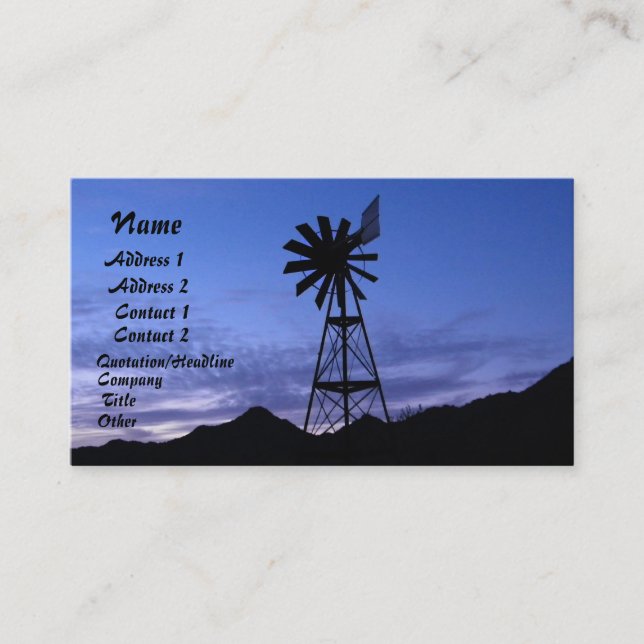 Carte De Visite silhouette d'un moulin à vent (Devant)