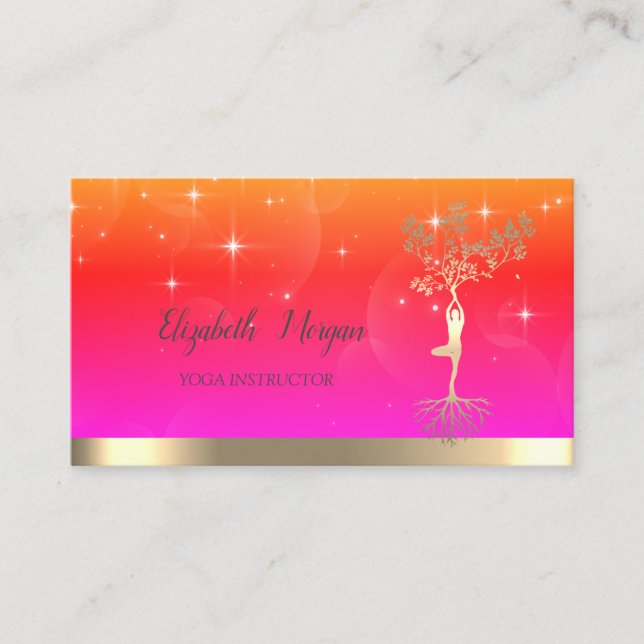 Carte De Visite Silhouette, Etoiles, Yoga, Arbre d'or cool (Devant)
