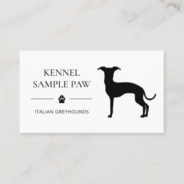 Carte De Visite Silhouette italienne Greyhound - éleveur de chiens (Devant)