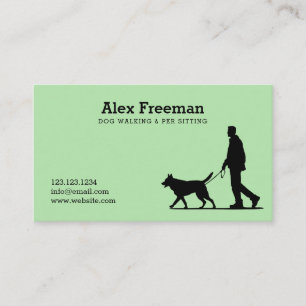Carte De Visite Silhouette moderne Black and Green Dog Walker