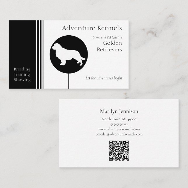 Carte De Visite Silhouette moderne Golden Retriever Noir et blanc (Devant / Derrière)
