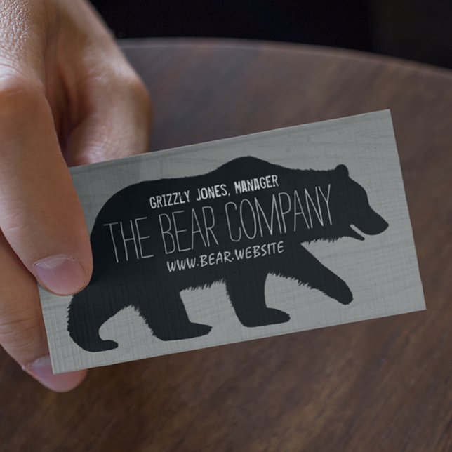 Carte De Visite Silhouette Ours Grizzli Patiné Rustique Faux Wood (Créateur téléchargé)