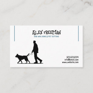 Carte De Visite Silhouette simple de Walker pour chien blanc et bl