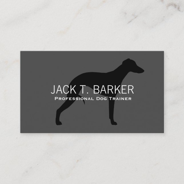 Carte De Visite Silhouette Whippet noir sur gris | Chien pour anim (Devant)