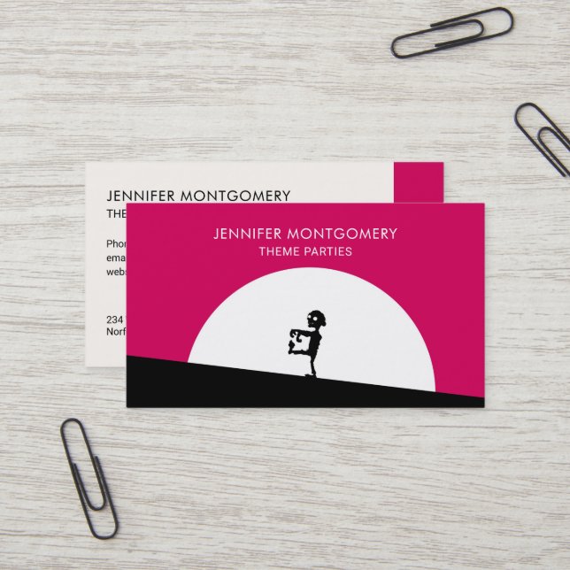 Carte De Visite Silhouette Zombie avec Pleine lune (Devant/Arrière en situation)