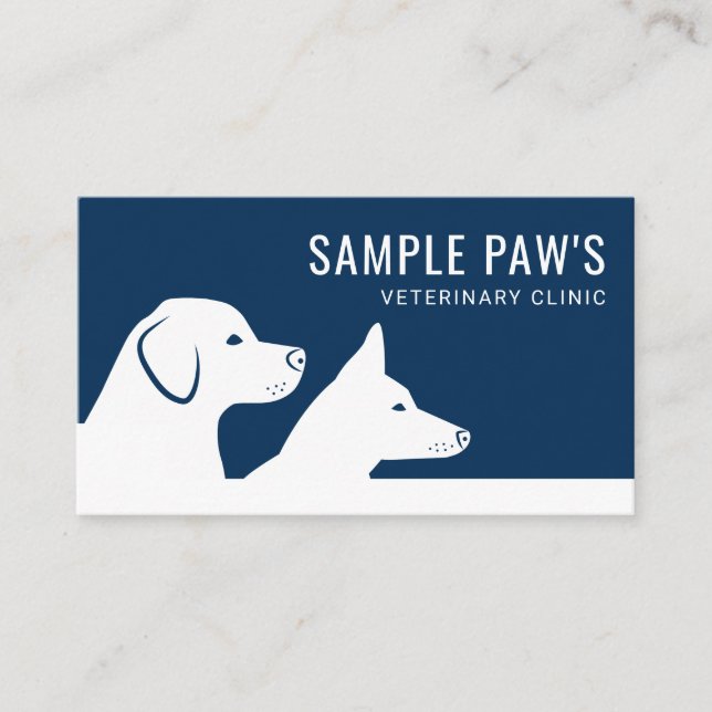 Carte De Visite Silhouettes de chien bleu et blanc Clinique vétéri (Devant)